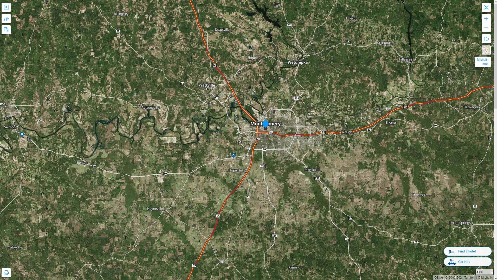 Montgomery Alabama Highway and Road Map with Satellite View